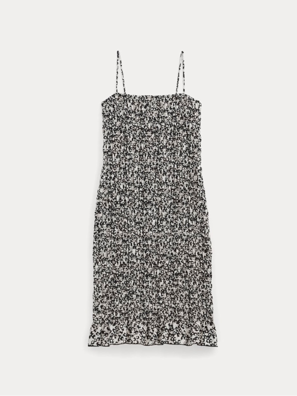 Everlane Black and White Smocked Leopard-Print Midi Dress
